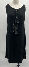 Valentino Black Sleeveless Scoop Neck w/ Sequin Front Detail Dress Size 8