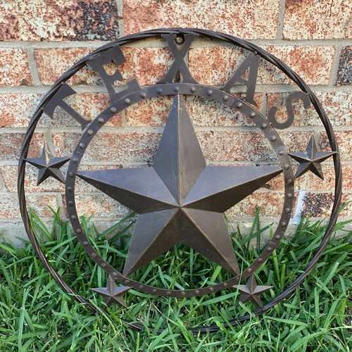 24" TEXAS LONE STAR Metal Wall Plaque Barn Star Wire Ring Rustic Western Decor - Picture 8 of 12