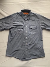 Red Nap Mens Blue full snap short sleeve shirt size L