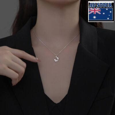 Fashion Woman Real s925 Sterling Silver Wheat Starry CZ Charm Chain Necklace 
