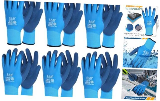 Waterproof Winter Work Gloves for Men Thermal Insulated Gloves Warm 6 Blue