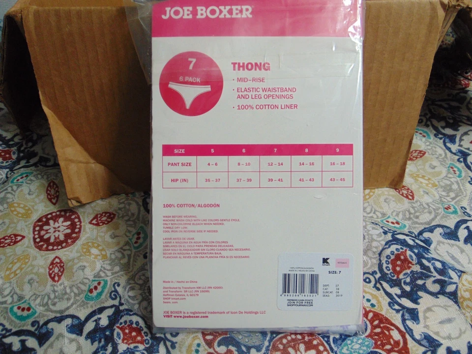已停产全新 Joe Boxer 100% 棉丁字裤内裤 6 件装 尺寸 7 = 至大号 — 第 2/4 张图片