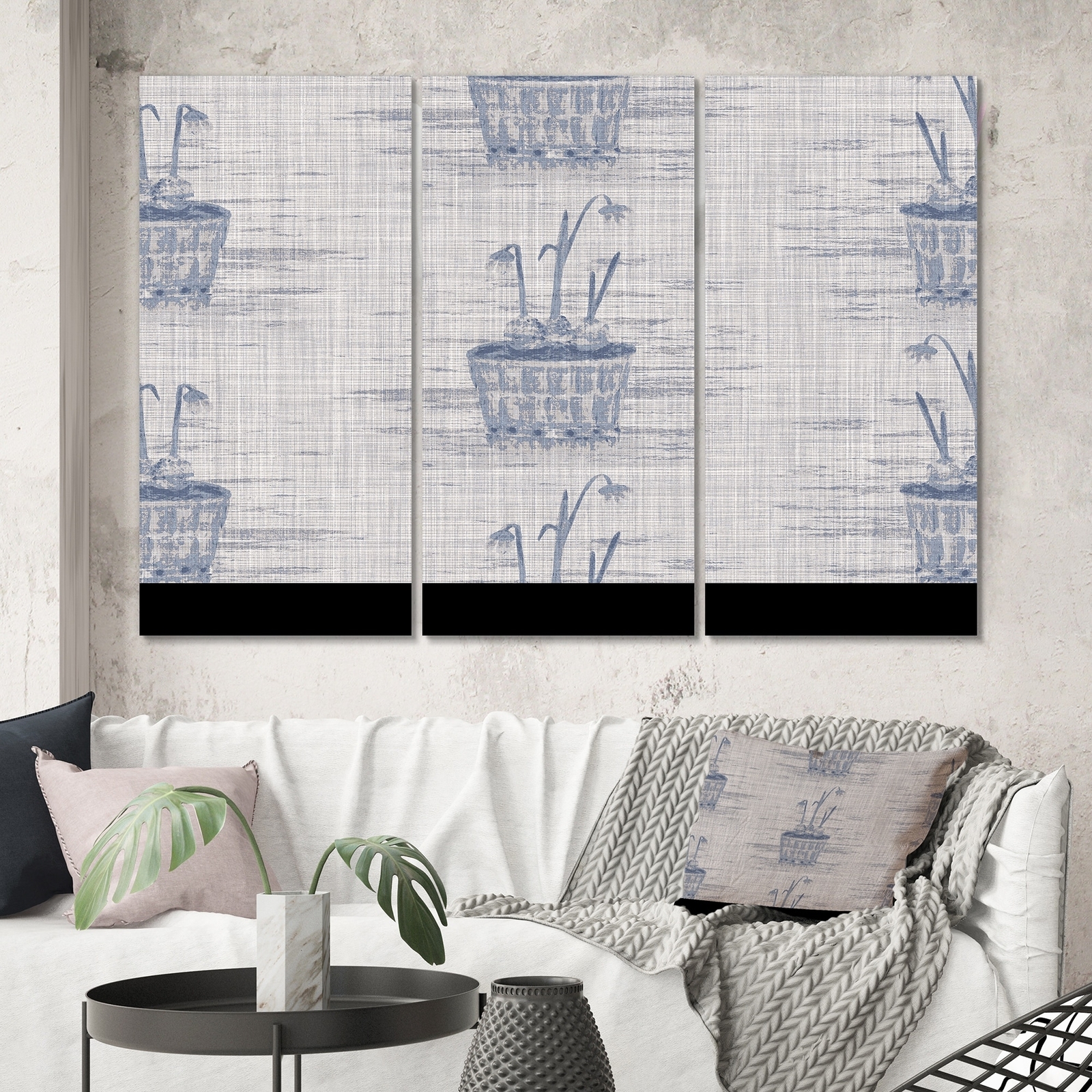Designart 'Vintage Blue Famhouse Flower III' Patterned Canvas Wall Art Print