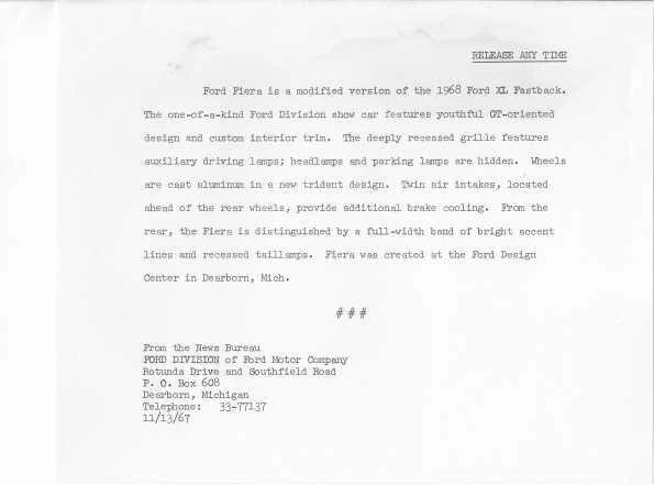 1968 Ford Fiera Concept Car Press Photo & Releases 0029 - Image 2 of 4