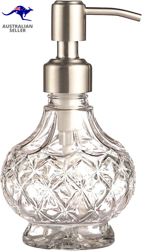 7.4 Oz Glass Soap Dispenser with Stainless Steel Pump, Clear Crystal Design, Vin - Picture 9 of 12