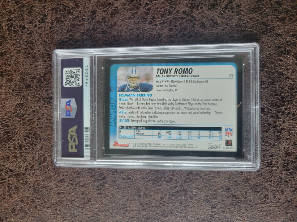 2003 Bowman ROOKIE Tony Romo #171 - PSA 7 - Dallas Cowboys Legend | eBay