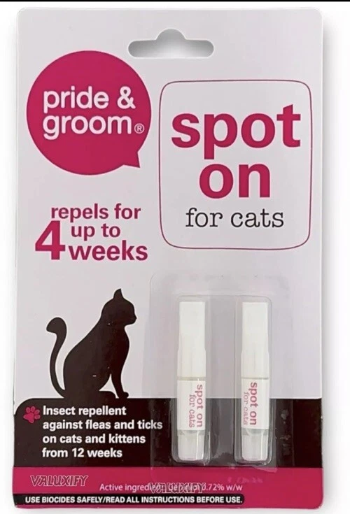 PRIDE & GROOM Cat Flea & Tick Treatment Spot On For Cat & Kitten up to 4 weeks 2 Tubes