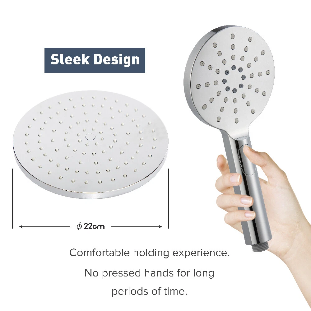 Decaura Dual Shower Heads Set 9" Rain Round Chrome Gooseneck Arm 2 in 1 System