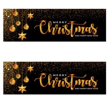 2 Merry Christmas and Happy New Year Banner Gold Party Celebration Poster