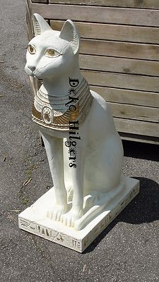 Ägyptische Katze Figur Bastet Wohnen Skulptur Groß Crem Gold Optik Auf Alt Deko