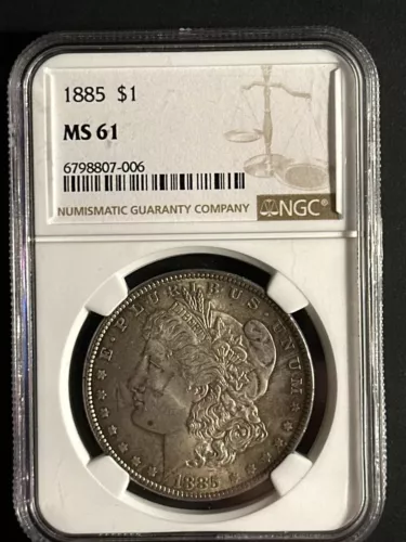 1885 Morgan Silver Dollar. MS-61. NGC  Free Shipping  G15