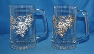 Pair of Arthur Court beer mugs in the Grape pattern