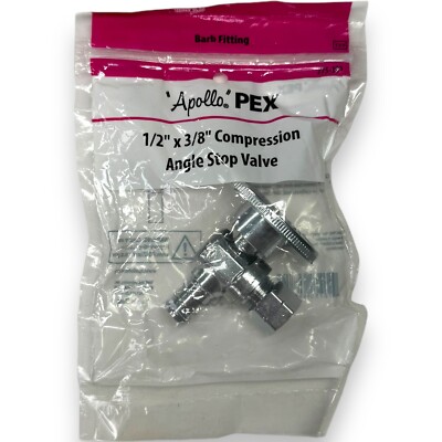 Apollo 1/2  Chrome PEX Barb x 3/8  Compression QuarterTurn Angle Stop Valve