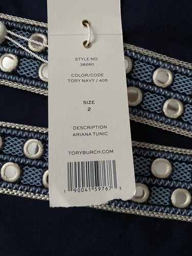 Tory Burch Damen Ariana Tunika Top Größe 2 Blau Neu mit Etikett Glockenärmel verziert Boho - Bild 4 von 8