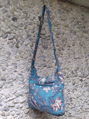NWT J. woman's teal floral fabric handbag w/wide shoulder strap only $24.99