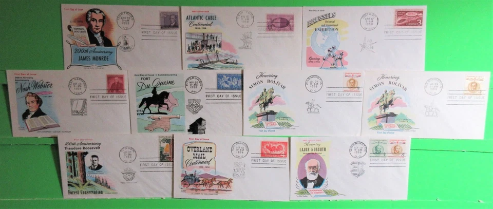 1958 FLUEGEL CACHET FDC LOT OF 11,UA, CLEAN, 1104, 1110, 1117-78, 1123, +MORE #1 - Image 2 of 4