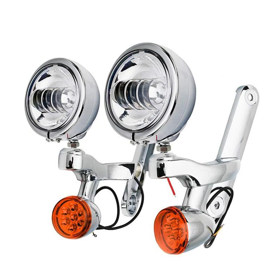4.5" Passing Spot Fog Lights Turn Signals Bracket For Harley Street Glide 94-13 - Image 2 of 4