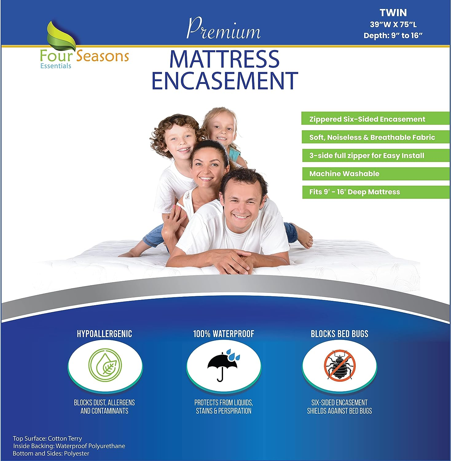 Mattress Protector Twin Size - Zippered Waterproof Mattress Cover - Hypoallergen-image