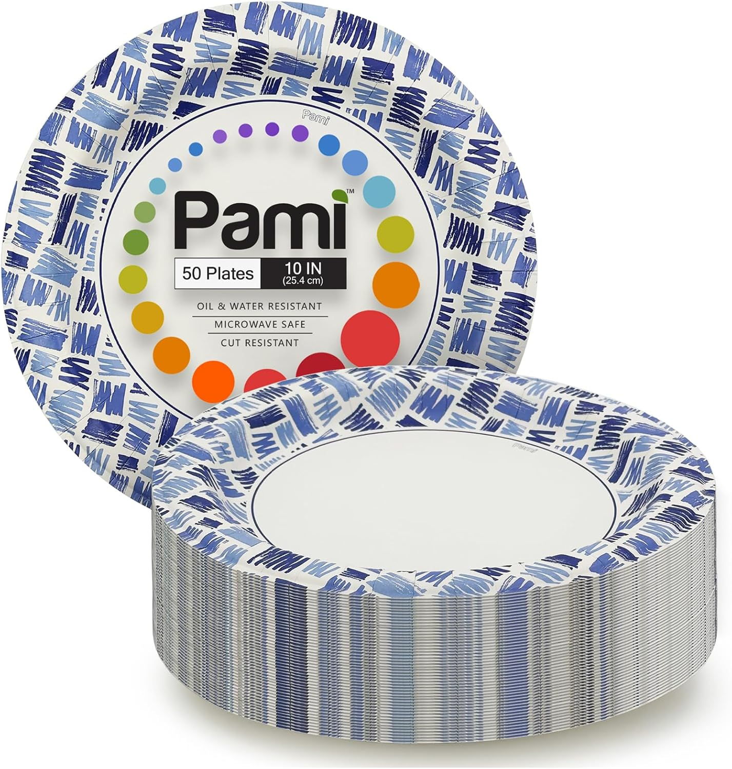 PAMI Premium Paper 10 Inch Plates [Pack of 50] Heavy-Duty Disposable Dinner Plat