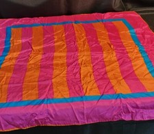 Vintage Kenze 100% Silk Scarf Bold Pink Orange Blue Stripe 25" Hand Sewn Trim