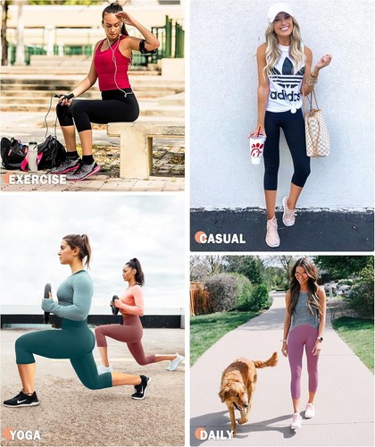 Capri Leggings with Pockets High Waisted Workout Leggings Tummy Control Pants - Picture 88 of 102