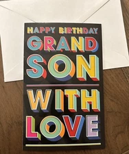 Birthday GRANDSON With Love Colorful 5'x7.75" Stockwell Greeting Card