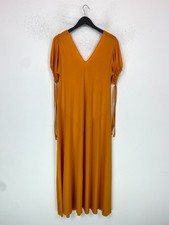 Zara Orange Maxi Dress V Neck Short Ruched Sleeve Pull On Lightweight XS/S NEW