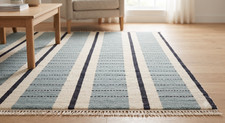 Scandinavian Style Striped Area Rug Blue Off-white Modern Handwoven Decor Scandinavian Style Striped Area Rug Blue Off-white Modern Handwoven Decor