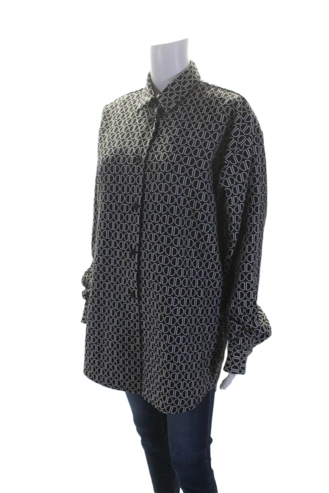 The Line Womens Button Front Long Sleeve Printed Collared Shirt Black Gray Large - Image 2 of 4