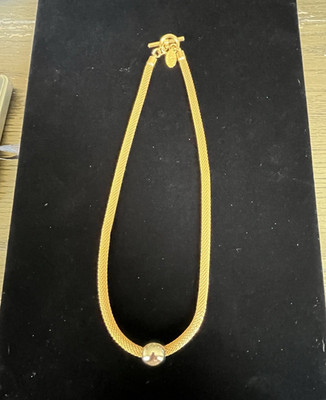 Erica Zap gold mesh chain necklace round bead toggle closure signed 16 inch