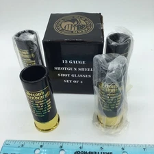 12 Ga Shotgun Shell Shot Glasses Set Of 4 Black/Gold Second Amendment New