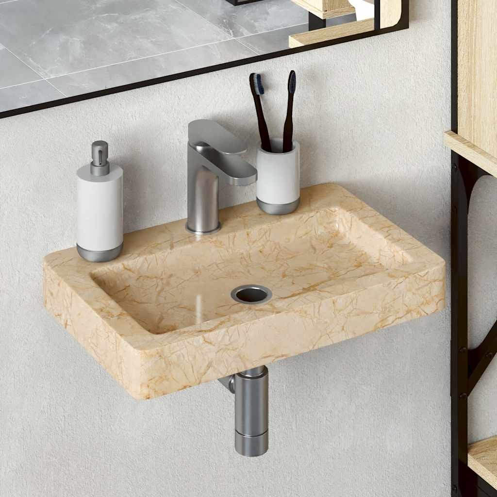 Lavello a Parete in Marmo Crema 38x24 - Lavabo Artigianale Compatto