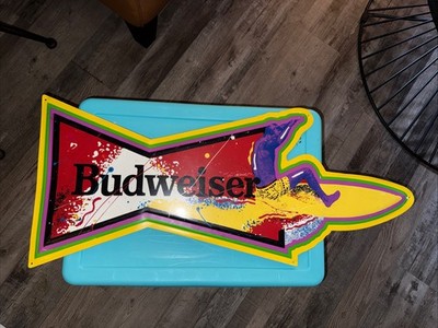 BUDWEISER BEER Vintage 1991 34'' Metal Surfboard Bar Sign Anheuser Busch Sign