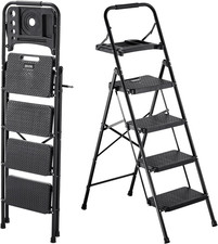 Scaletta Pieghevole Salvaspazio Con 4 Gradini Con Ampio Pedale Antiscivolo, Impu
