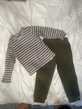 Gap Toddlers Boys 5T 2pc Set Pants Green Sweatpants Top Grey RdStriped Lg Sleeve