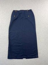 Lauren Ralph Lauren Maxi Skirt Womens 8 Navy Denim Nautical Gold Buttons Lace Up