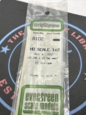 Evergreen Scale. Polystyrene Strips. 14" 8102. HO Scale 1x2. .011x.022 (10)