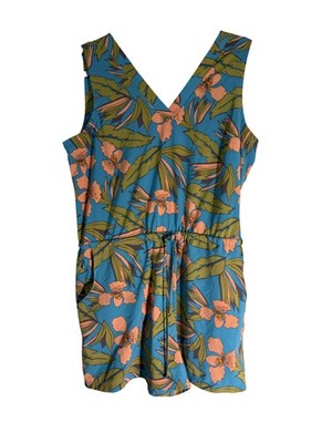 Toad&Co Sunkissed Liv Romper Blue Floral Tropical Sleeveless Pocket Large L