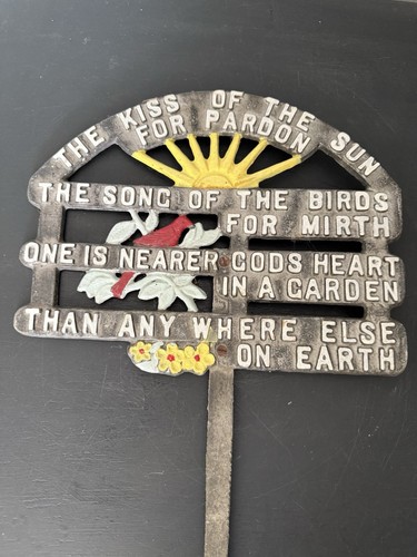 Vintage Cast Aluminum Garden Sign Stake " The Kiss Of The Sun " Poem Circa 1950’