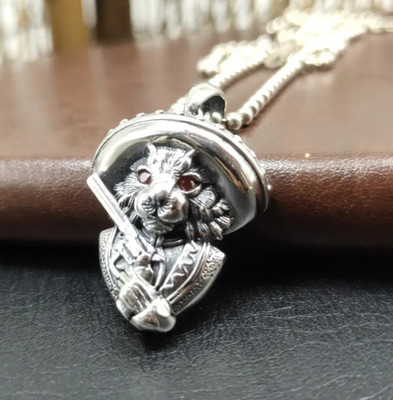 Mexikanische Katze Bandit mit Granat Augen .925 Sterling Silber ''Verpackung'' Anhänger Schmuck