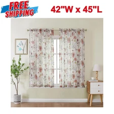 Crushed Kitchen Window Curtains 45 Inch Length 2 Panels Elegant Farmhouse Print