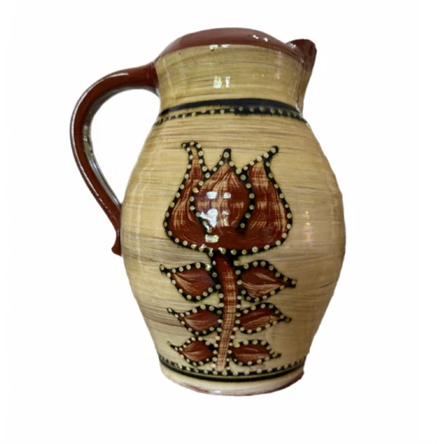 SJ Pottery Redware Bethel Missouri Folk Art Pitcher 9 x 5