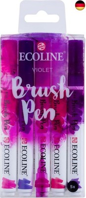 Ecoline Brush Pen-Set mit 5 flüssigen Aquarellstiften ? Violetttöne | Mischbare 