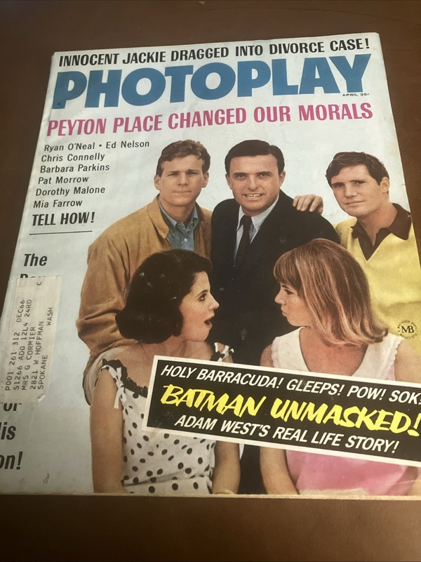 Photoplay 1966 April Magazine Peyton Place, Kennedy, Elvis, Sophia, Batman