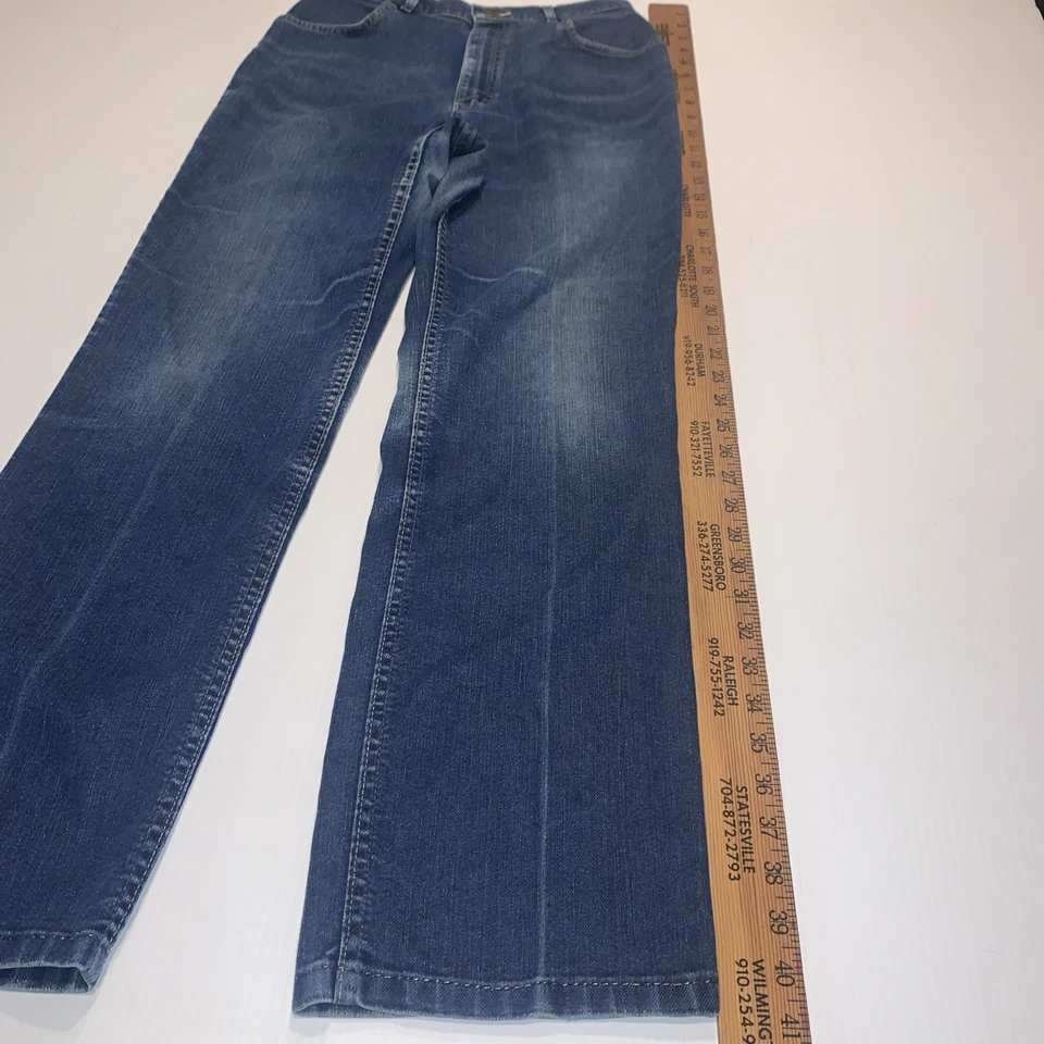 Jeans Lee Blue vintage años 70 80 12 tiro alto piernas rectas arrugadas 27x30 EE. UU. USADOS EN EXCELENTE ESTADO Foto 3 de 4