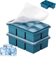 Large Ice Cube Trays for Whiskey (2 Pack) - Silicone Ice Cube Molds with Steel F