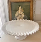 VTG Fenton Hobnail Cake Stand Pedestal Milk Glass Ruffled Edge Cottage Core 13”