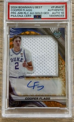 PSA 10 Auto Cooper Flagg 2024 Bowman's Best U Gold Geo Jumbo Patch Auto /50 Duke