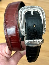 Brighton Reversible Black Brown Leather Croc Belt Silver Buckle 4C500 Sz ML 32