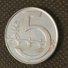 2013 Czech Republic 5 Korun coin. Charles Bridge over the Vltava River
